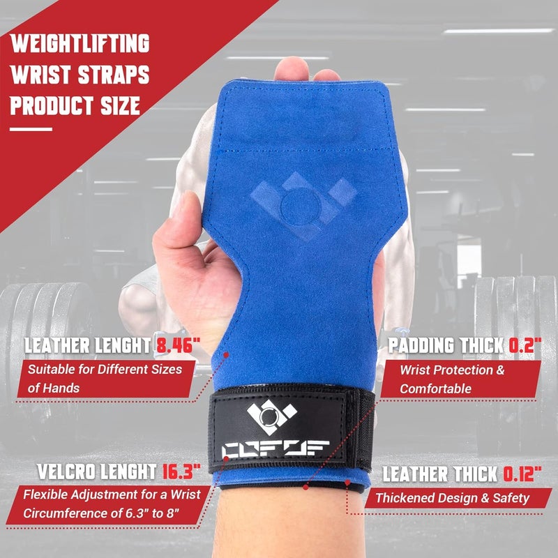COFOF Weight Lifting Wrist Strap, Double Layer Leather Wrist Strap for Deadlift and Powerlifting, Adjustable Neoprene Padded Gym Workout Lifting Hooks (Pair) - Image 4